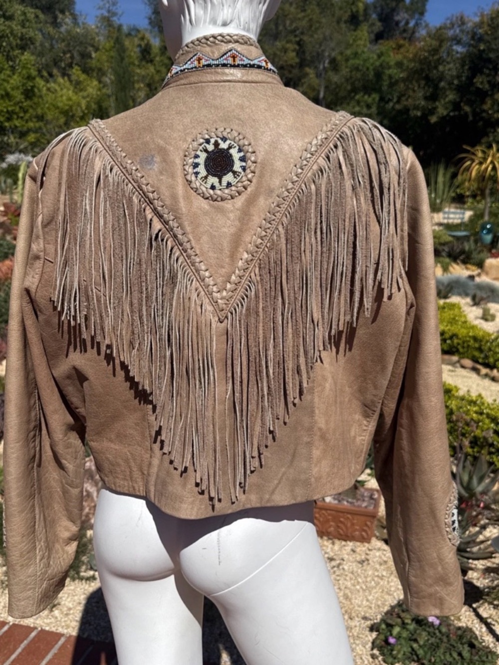 Sunriders Taupe Fringe Leather Beaded Western Jacket - Picture 3 of 7